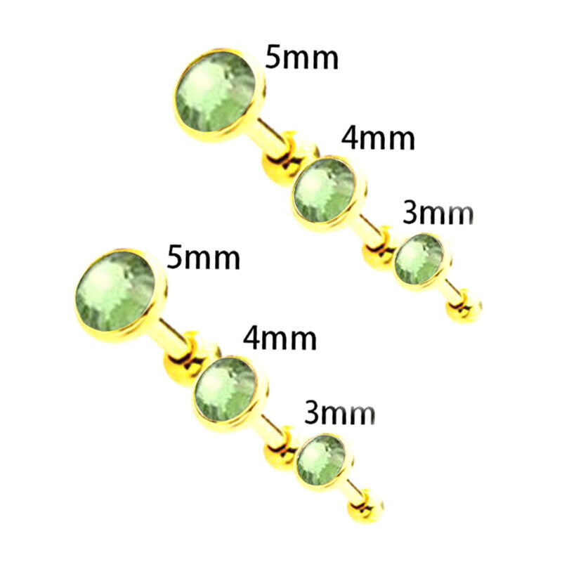 6pcs Flat Gem Multicolour Cartilage Upper Ear Stud Set Tragus Helix Top Piercing