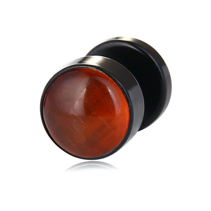 2PC Titanium Steel Stone Fake Cheater Ear Plug Earring Stud Stretcher Cat's Eye