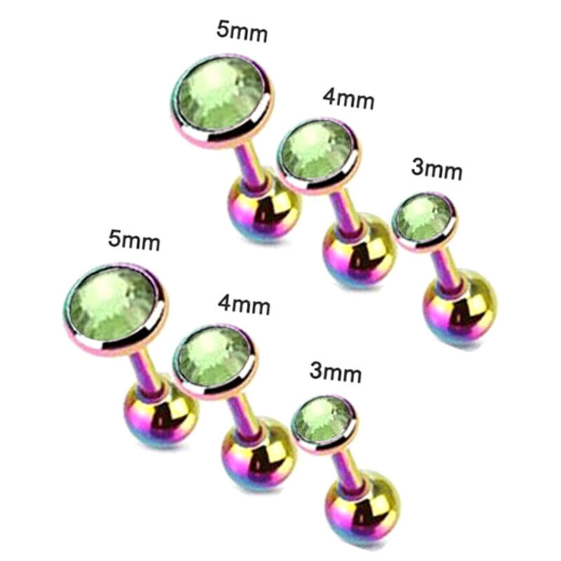 6pcs Flat Gem Multicolour Cartilage Upper Ear Stud Set Tragus Helix Top Piercing