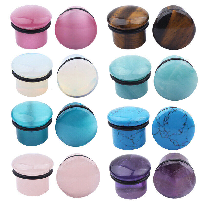 1 Pair Natural Stone Flesh Tunnel O-rings Ear Plug Trumpet Expander Stretcher