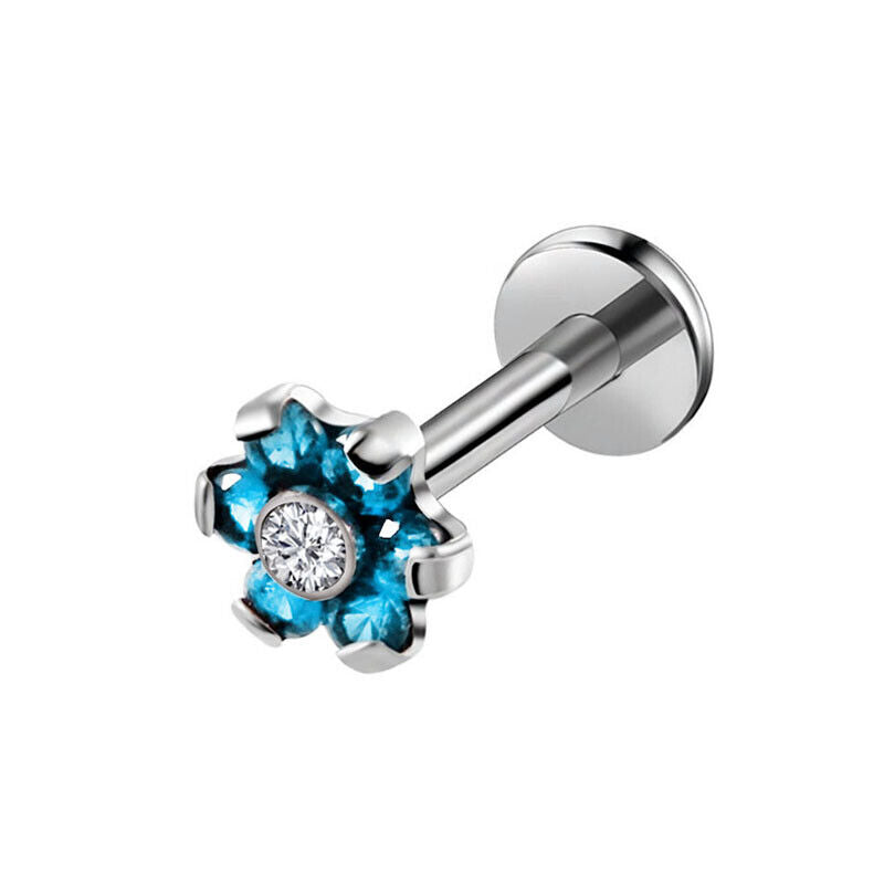 Multi Zircon Flower Internally Threaded Labret Lip Bar Stud Tragus Ear Piercing