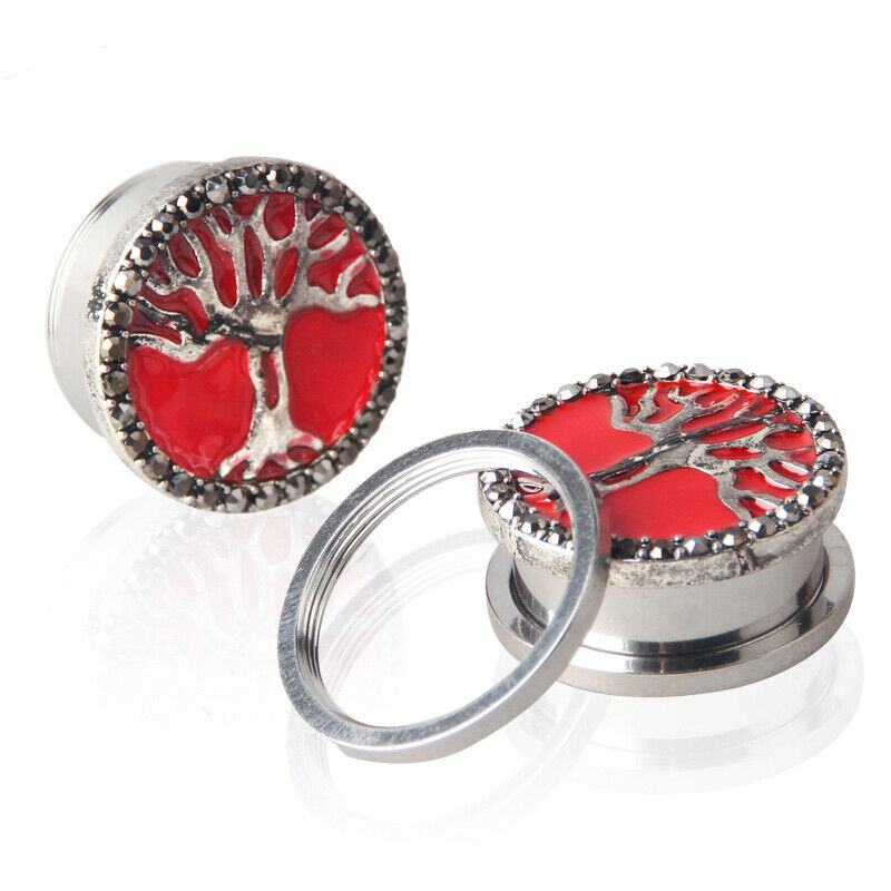 2pc Steel Hollow Tree Of Life Screw Flesh Tunnel Flared Saddle Ear Plug Expander