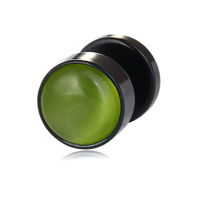 2PC Titanium Steel Stone Fake Cheater Ear Plug Earring Stud Stretcher Cat's Eye