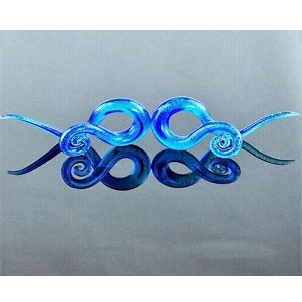 PAIR WOMEN SNAIL SPIRAL GLASS HOOK TAPER EAR PLUG EARRING EXPANDER STRETCHER