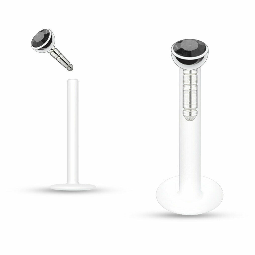 2X Internal Thread Crystal Ball Lip Monroe Labret Tragus 6/8/10mm Bar Piercing