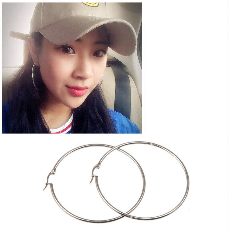 1 Pair Stainless Steel Silver Simple Small Hoop Women Personality Punk Earrings