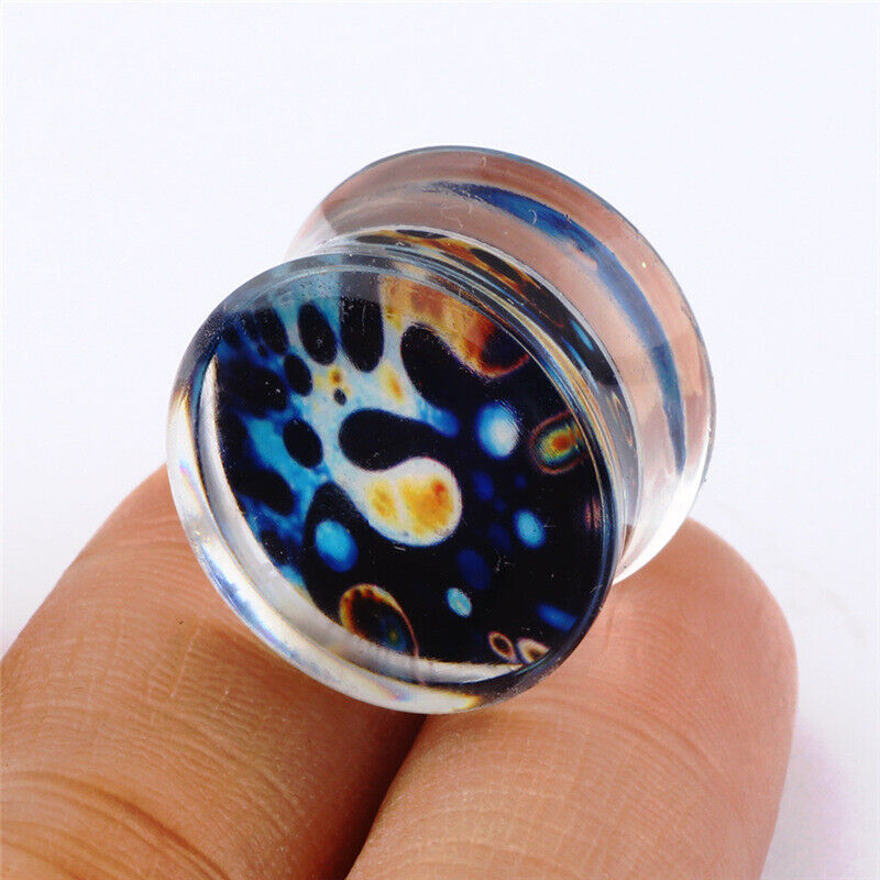 Pair Acrylic Flesh Tunnel Ear Plug Stretcher Double Saddle Flared Gauge Expander