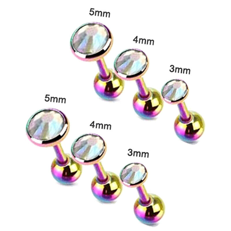 6pcs Flat Gem Multicolour Cartilage Upper Ear Stud Set Tragus Helix Top Piercing