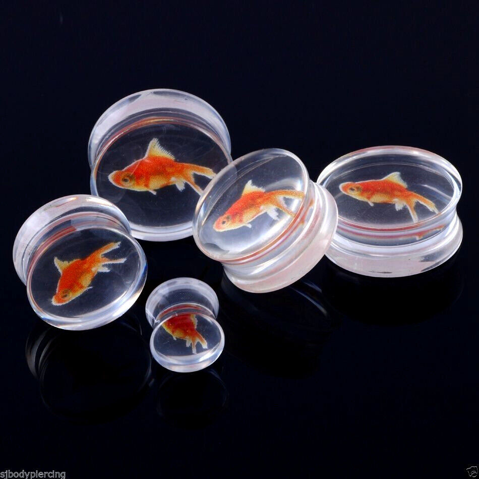 1 Pair Cute Liquid Goldfish Double Flared Saddle Ear Plug Flesh Tunnel Stretcher