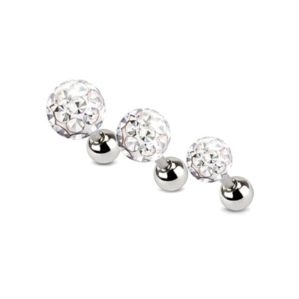 Set 3/4/5mm Surgical Steel Crystal Cartilage Bar Tragus Helix Ear Stud Piercing
