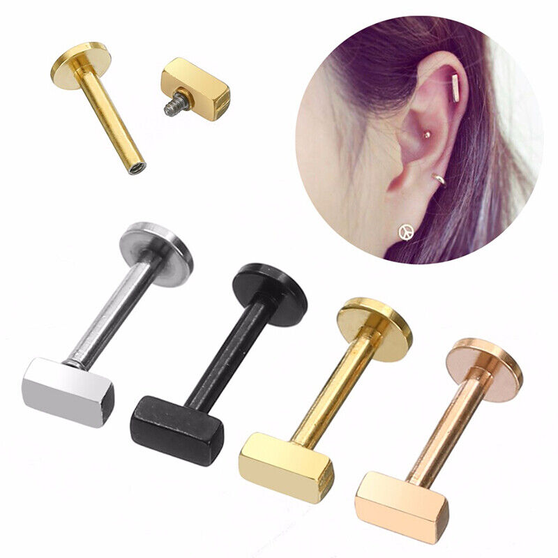 Steel Lip Bar Labret Ring Internally Threaded Ear Tragus Stud Body Piercing