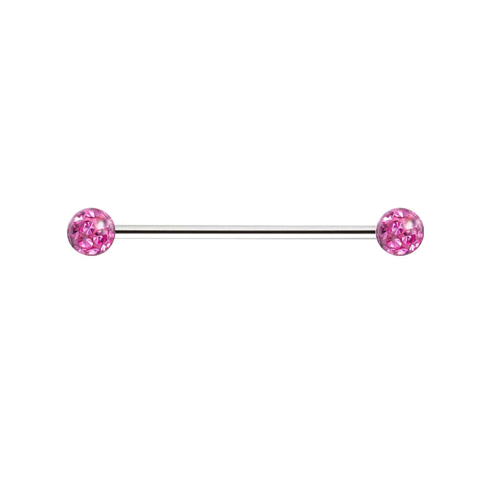 Surgical Steel CRYSTAL Ball Industrial Bar Scaffold Ear Barbell Ring PIERCING