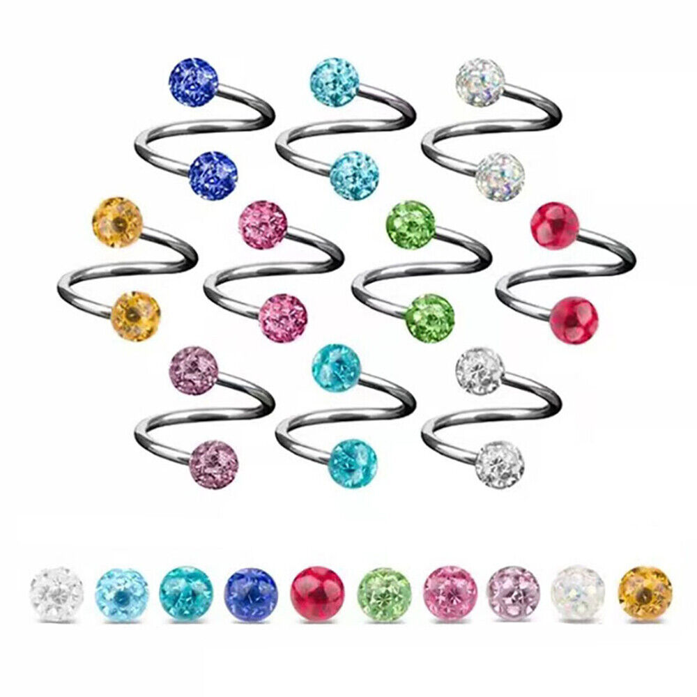 CZ Crystal Surgical Steel Twist Ear Cartilage Helix Stud Bar Earring Jewelry