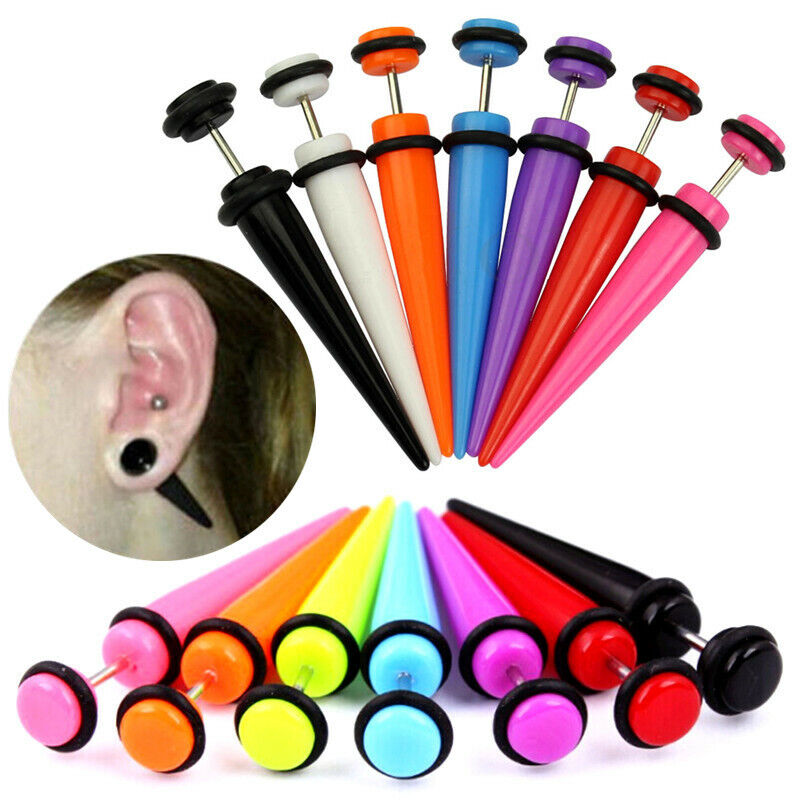 2pc Acrylic Fake Cheater Taper Ear Plug Earring Screw Illusion Stretcher Tunnel