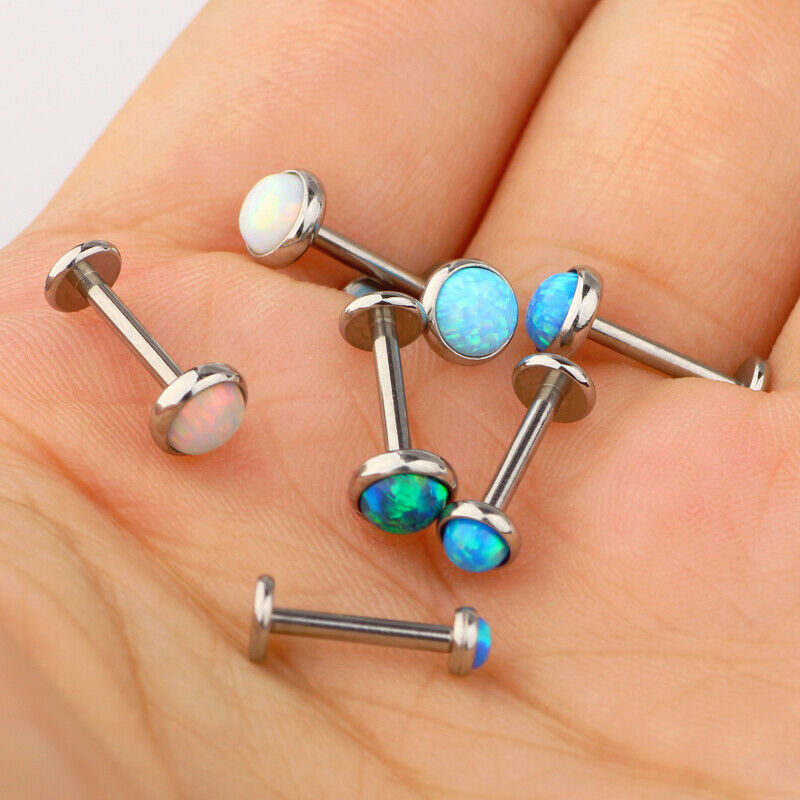 Opal Bezel Labret Triple Piercing Forward Helix Earring Tragus Cartilage Stud