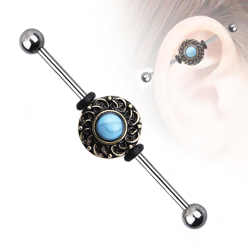 Surgical Steel Industrial Scaffold Bar Gem Opal Turquoise Ear Barbell Piercing A