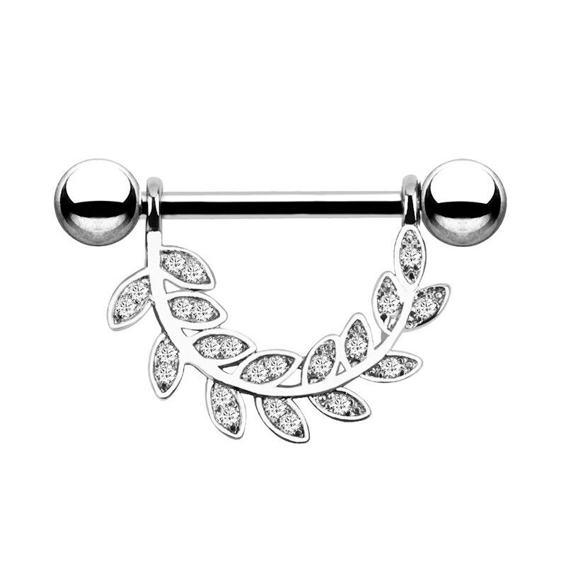Pair Crystal Gem Nipple Ring Surgical Steel Zircon Piercing Bar Shield Piercing