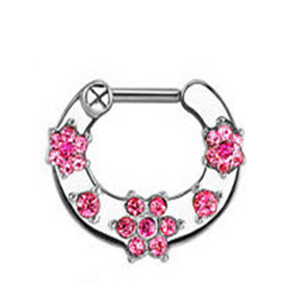 Crystal Zircon Stud Nose Ring Surgical Steel Bar Septum Hanger Clip Piercing 16g
