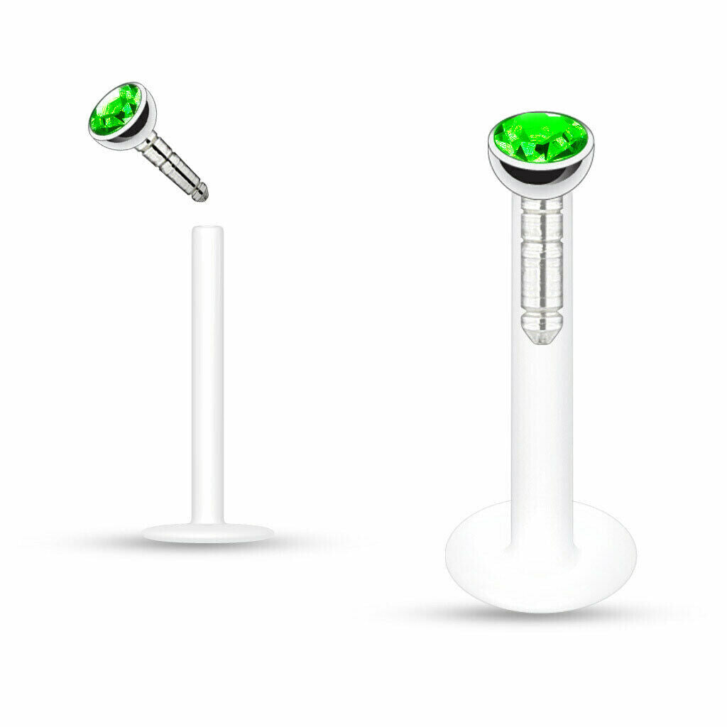 2X Internal Thread Crystal Ball Lip Monroe Labret Tragus 6/8/10mm Bar Piercing