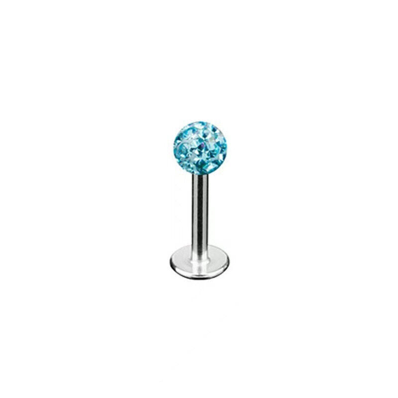 Steel Coated Crystal Ball Lip Monroe Labret Tragus Bar Stud Piercing Ring