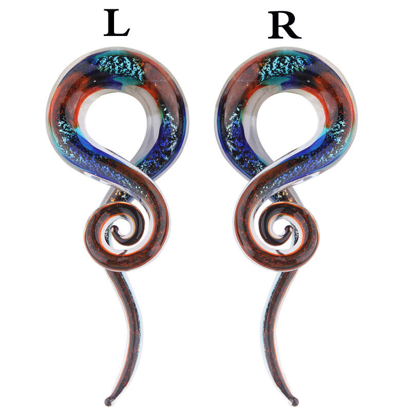 Pair Colorful Snail Spiral Glass Hook Taper Ear Plug Earring Expander Stretcher