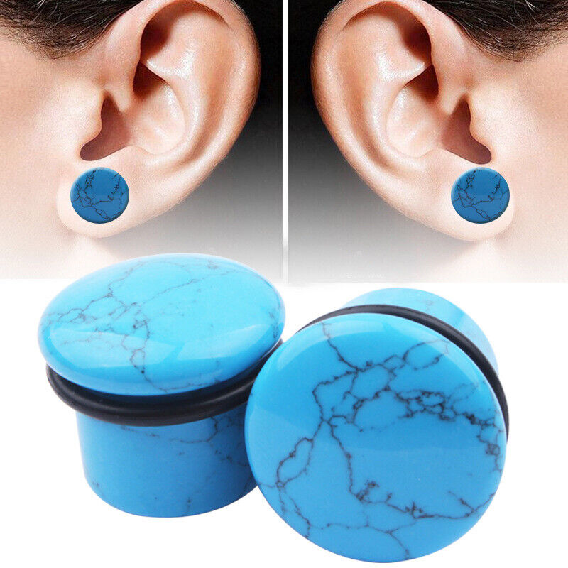 1 Pair Natural Stone Flesh Tunnel O-rings Ear Plug Trumpet Expander Stretcher