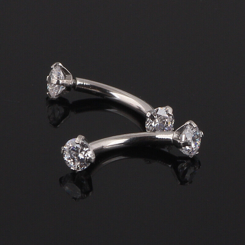 16G Zircon Internally Threaded 3mm Ball Barbell Curved Eyebrow Ring Bar Piercing