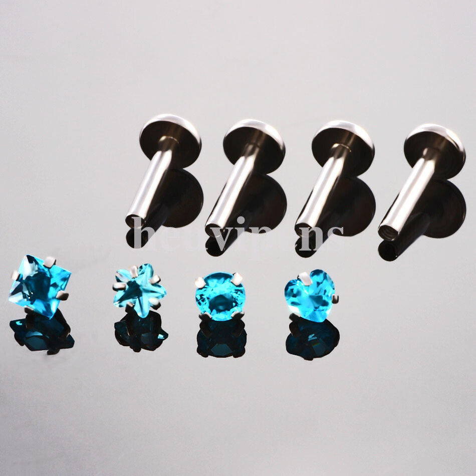2X Multi Shape Zircon Labret Lip Stud Internally Threaded Tragus Rings Piercing