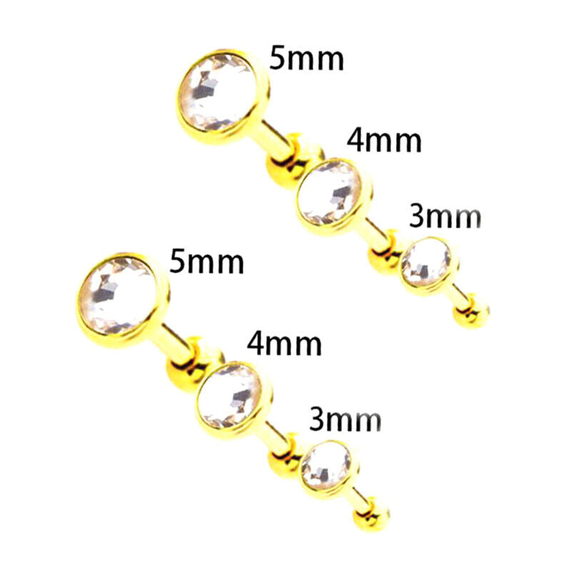 6pcs Flat Gem Multicolour Cartilage Upper Ear Stud Set Tragus Helix Top Piercing