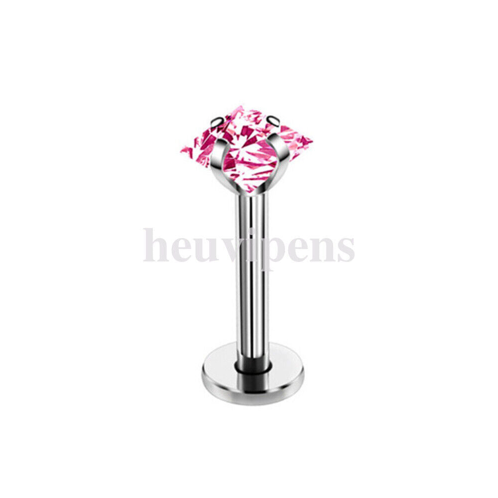 2X Multi Shape Zircon Labret Lip Stud Internally Threaded Tragus Rings Piercing