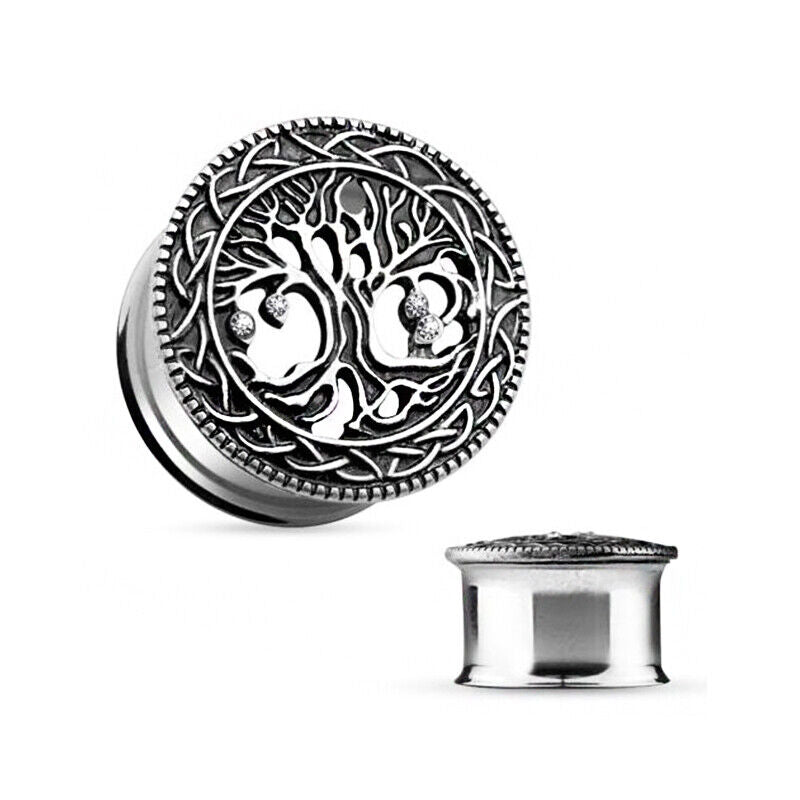 2pc Steel Hollow Tree Of Life Screw Flesh Tunnel Flared Saddle Ear Plug Expander