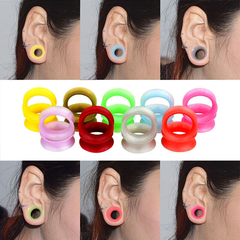 2pc Flesh Tunnel Flexible Silicone Double Flare Saddle Ear Stretcher Plug 6-25mm