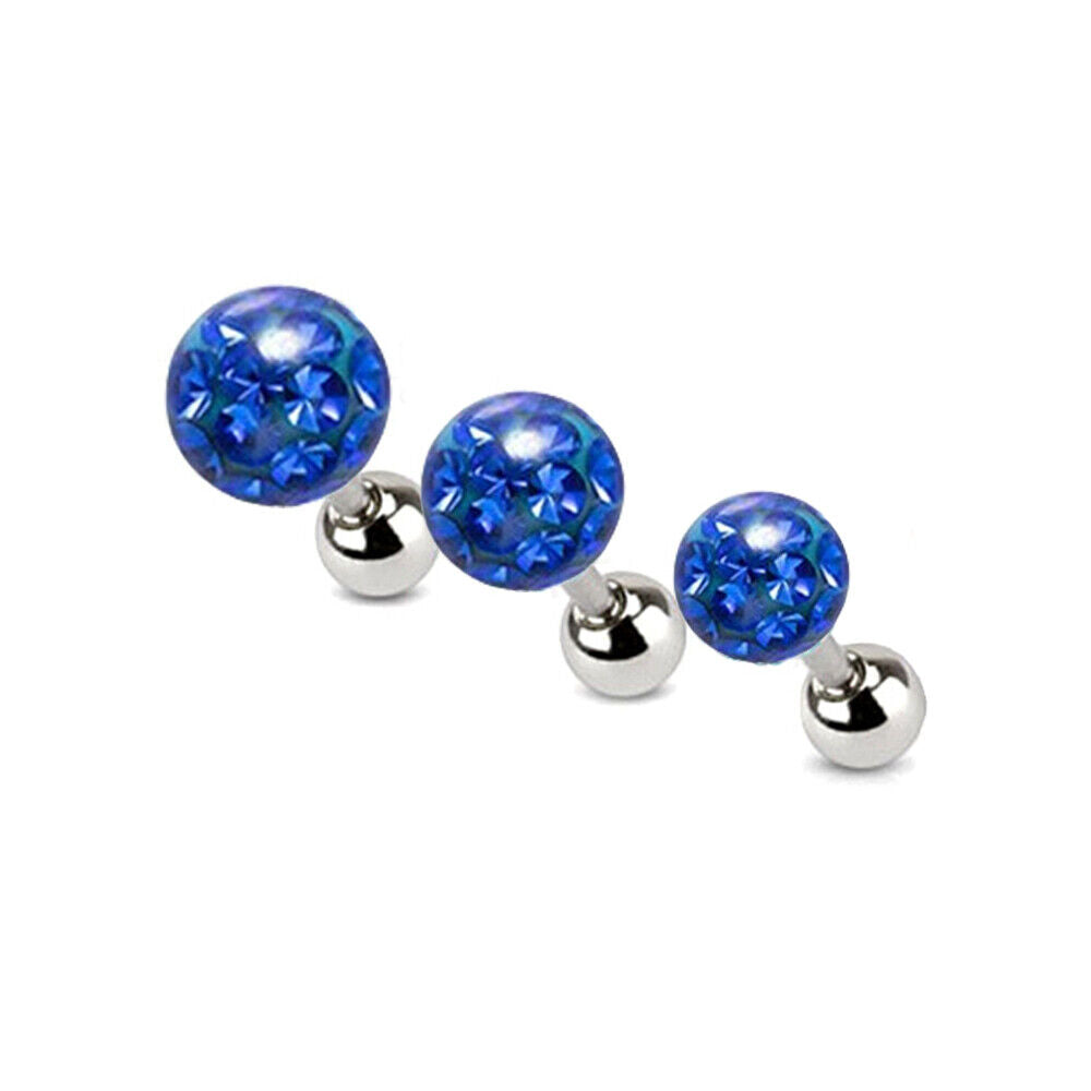 Set 3/4/5mm Surgical Steel Crystal Cartilage Bar Tragus Helix Ear Stud Piercing