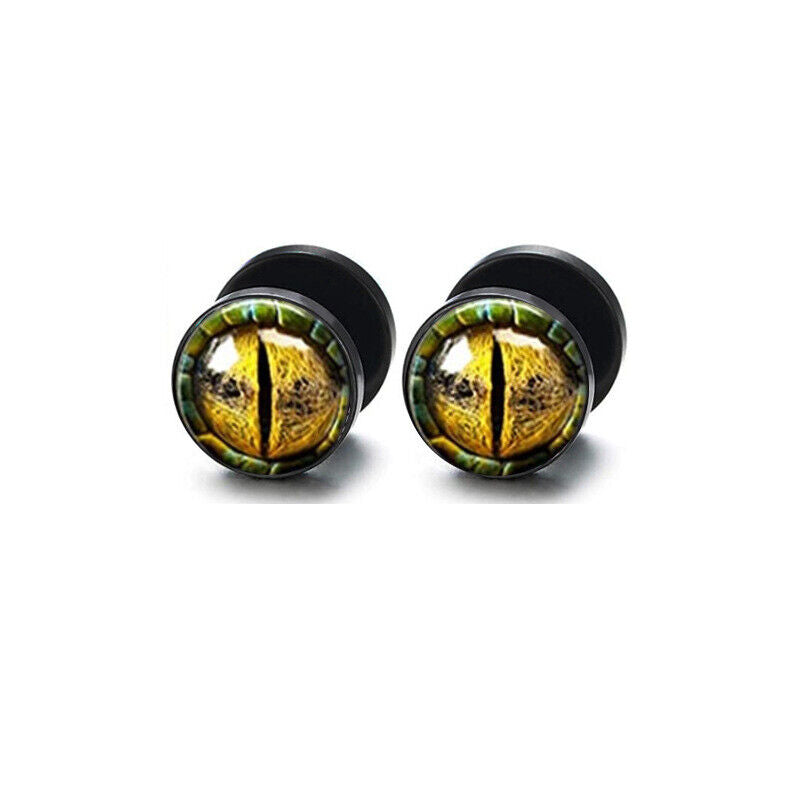 2pc Steel Multi Pattern Black Fake Ear Plug Flesh Tunnel Stud Earring Piercing