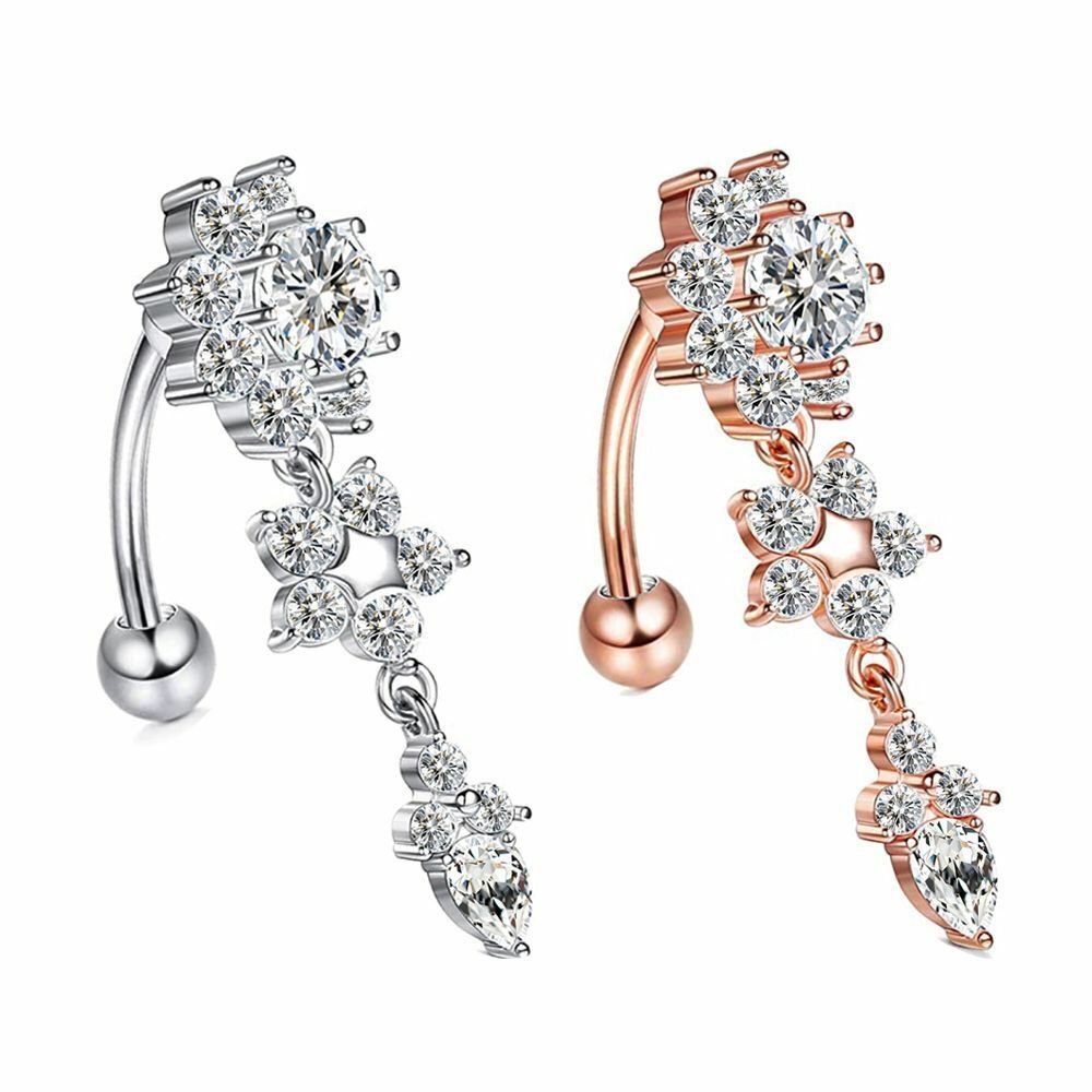 2pc Belly Bar Reverse Dangle Zircon Navel Button Ring Dangle Barbell Piercing