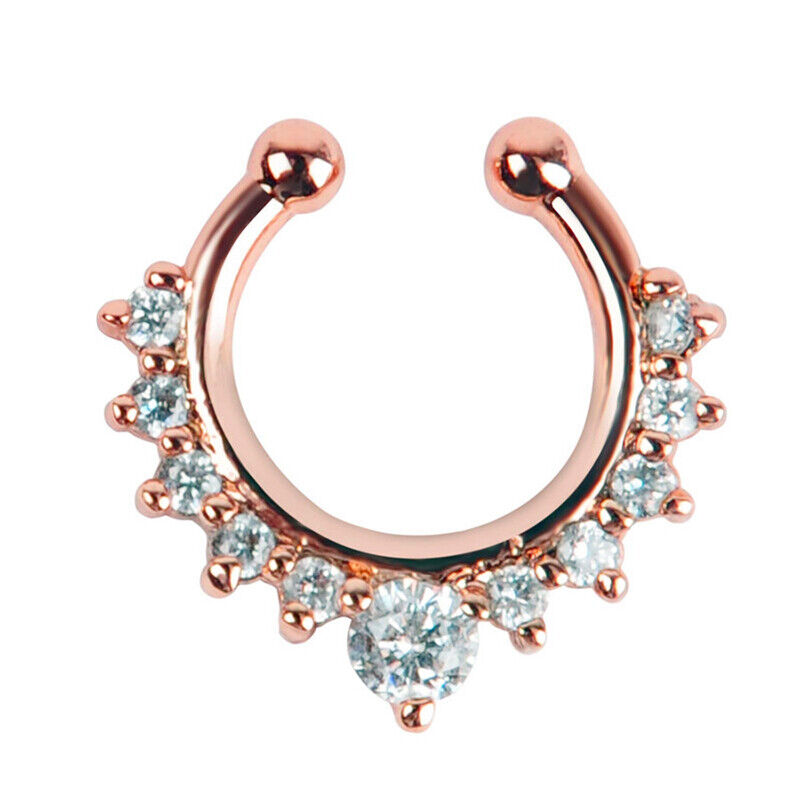 Crystal Zircon Stud Nose Ring Surgical Steel Bar Septum Hanger Clip Piercing 16g