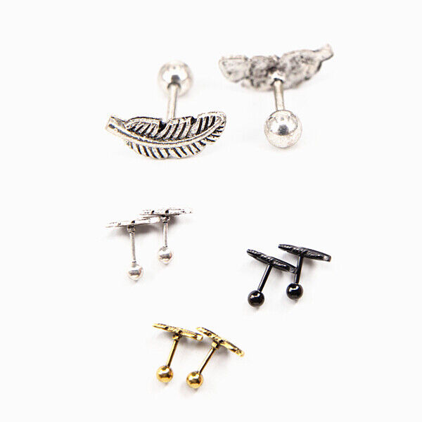 1 Pair Surgical Steel Barbell Feather Stud Earring Tragus Helix Ear Bar Piercing
