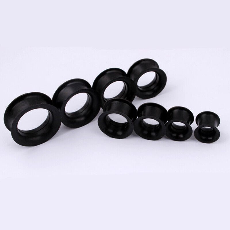 2pc Black Flesh Tunnel Silicone Ear Plug Stretcher Double Flared Expander 4-25mm