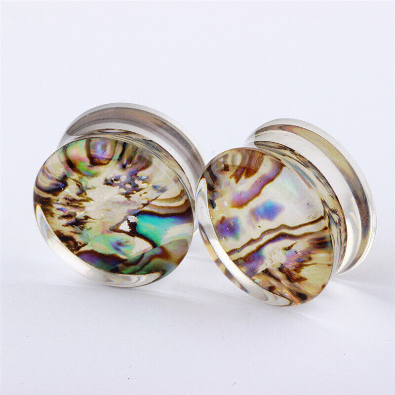 Pair Acrylic Flesh Tunnel Ear Plug Stretcher Double Saddle Flared Gauge Expander