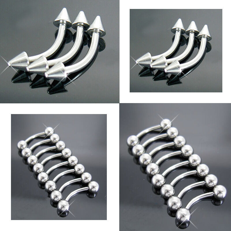 10pc 16G Surgical Steel Curved Barbell Eyebrow Bar Cone Ball Ring Ear Piercing