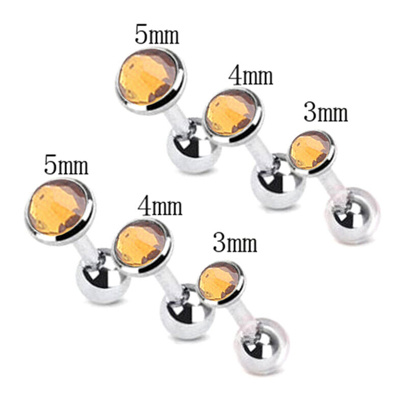 6pcs Flat Gem Multicolour Cartilage Upper Ear Stud Set Tragus Helix Top Piercing