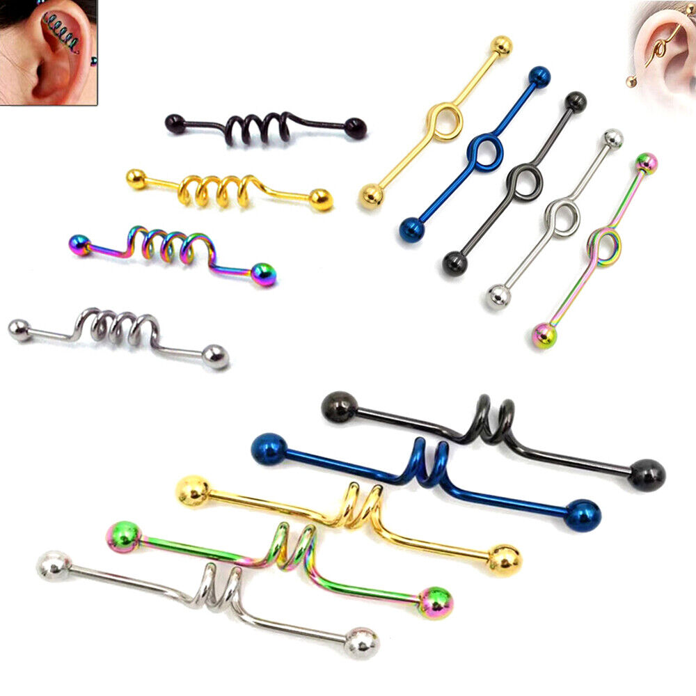 3X Set Multi Layer Spiral Industrial Bar Scaffold Ear Barbell PIERCING Jewellery