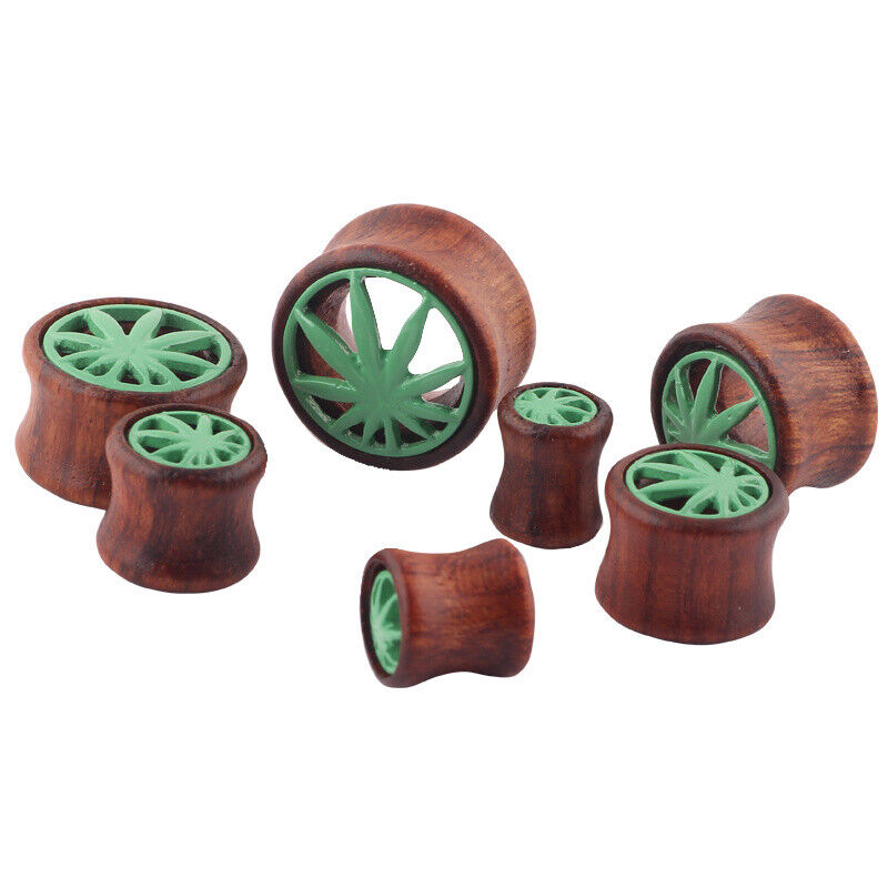 1 Pair Hollow Wood LOGO Double Saddle Ear Plug Flesh Tunnel Stretcher Expander