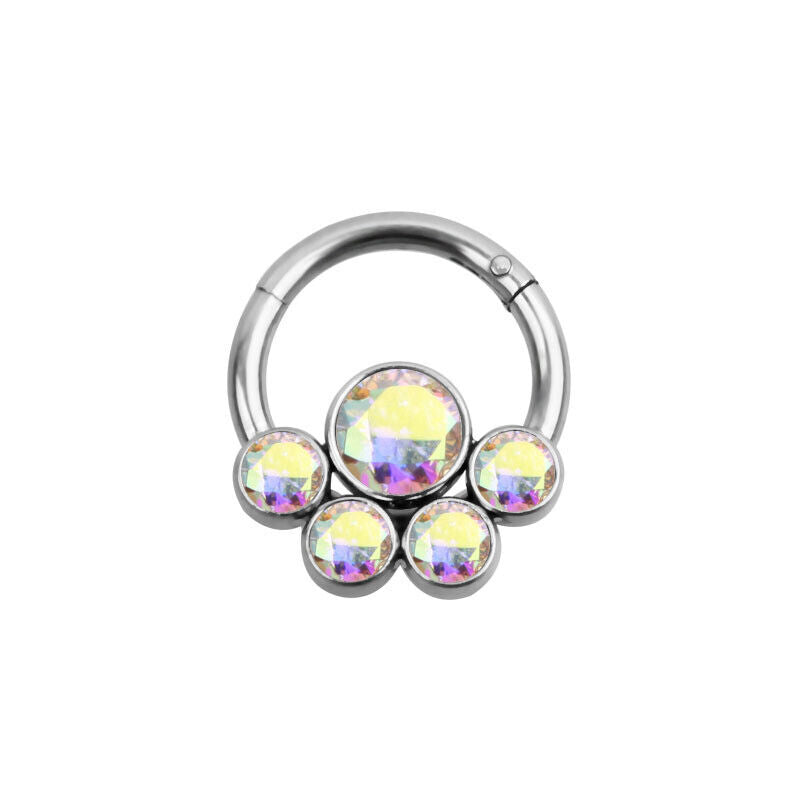 Flower Crystal Nose Ring Septum Clicker Hinge Segment Ear Tragus Hoop Earring