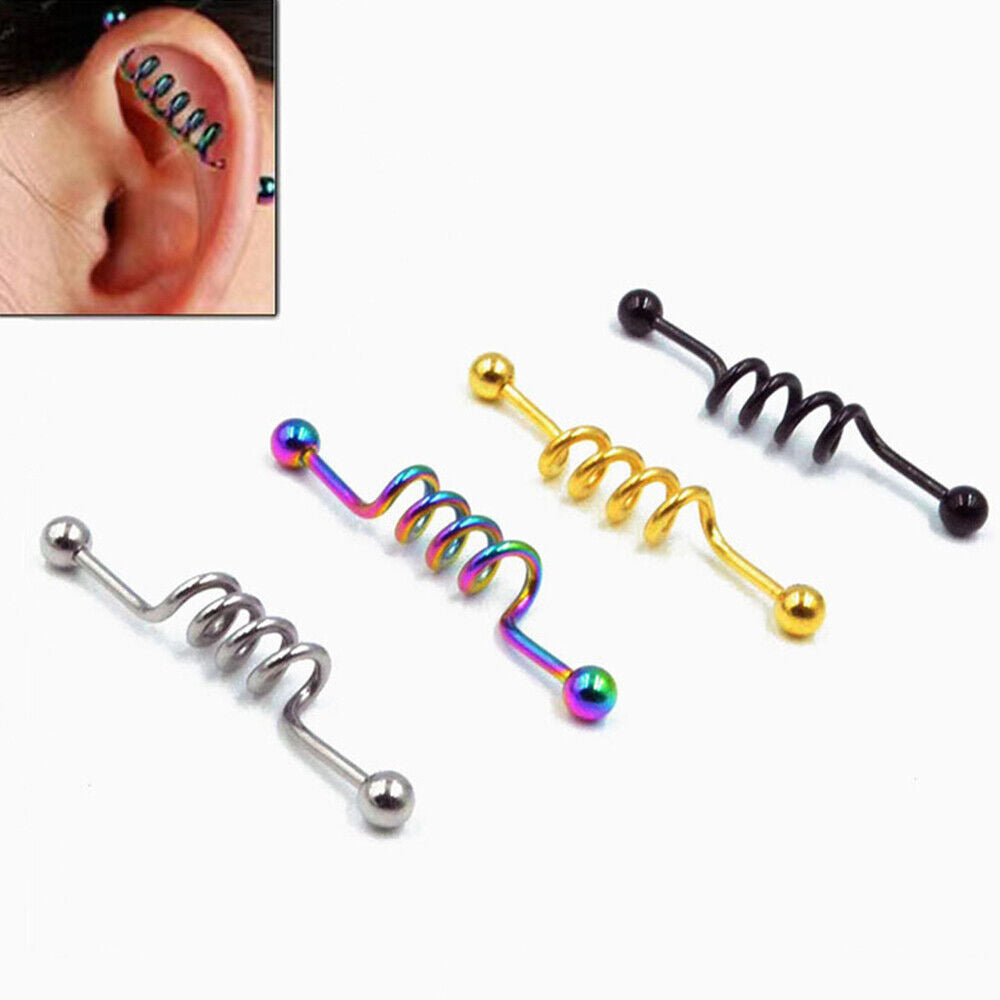 3X Set Multi Layer Spiral Industrial Bar Scaffold Ear Barbell PIERCING Jewellery
