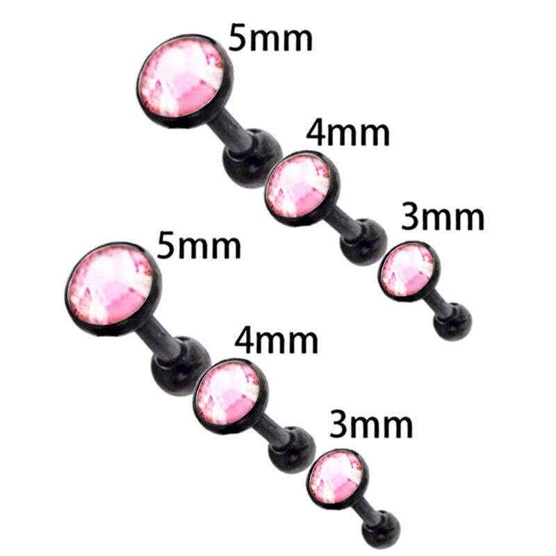 6pcs Flat Gem Multicolour Cartilage Upper Ear Stud Set Tragus Helix Top Piercing