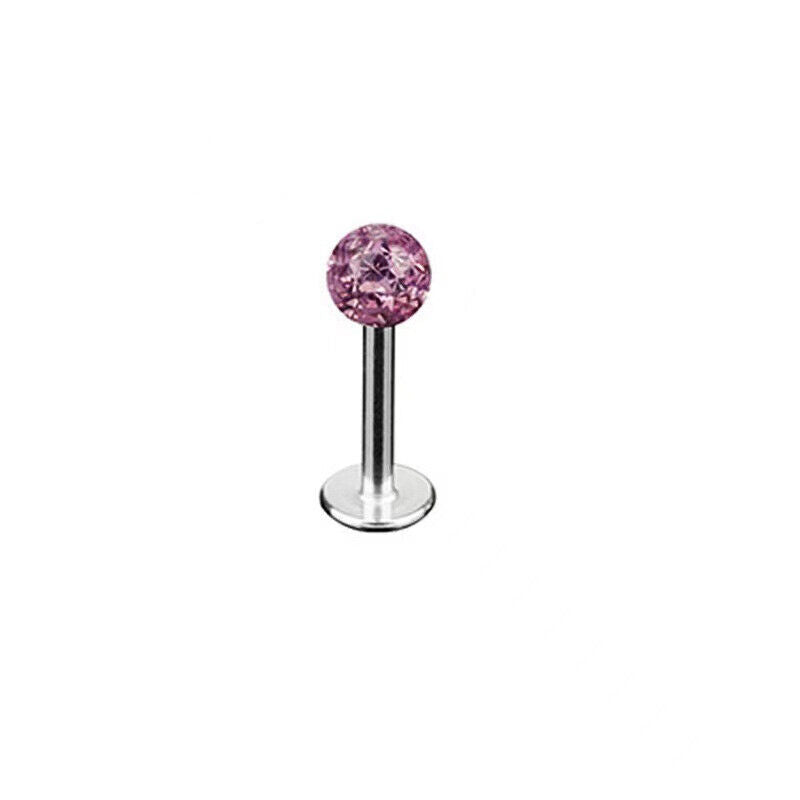 16G MULTI Coated CRYSTAL Monroe Lip Stud LABRET Bar Tragus Steel Piercing
