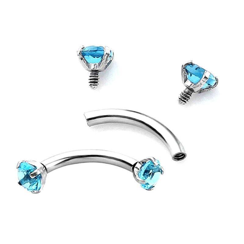 2X Zircon Curved Eyebrow Bar Internally Threaded Barbell Ring Helix Ear Piercing