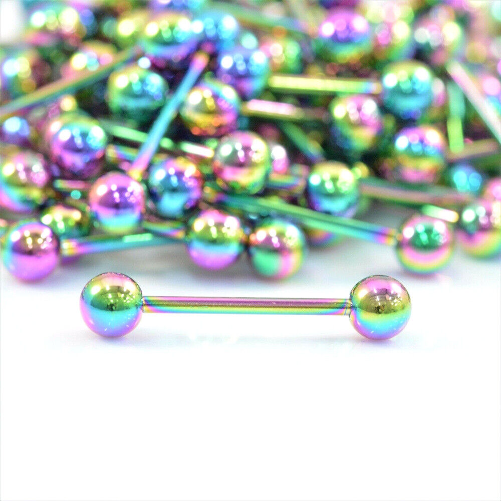 10X Rainbow Surgical Steel Anodized Tongue Barbell Nipple Bar Piercing Jewellery