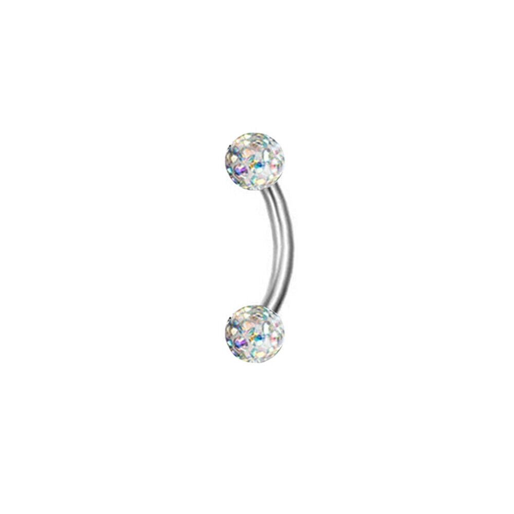 2pc 6/8/10/12mm Bar Coated Crystal Ball Barbell Curved Eyebrow Ring Ear Piercing